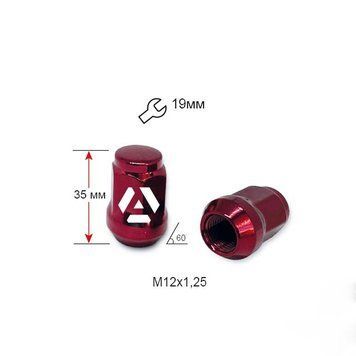 ALFARRO | Гайка колісна A801444 RD M12х1,25х35мм Конус (Matiz, Nissan, Niva, Subaru, Suzuki) Закрита Червоний Хром Ключ19 A801444 RD фото